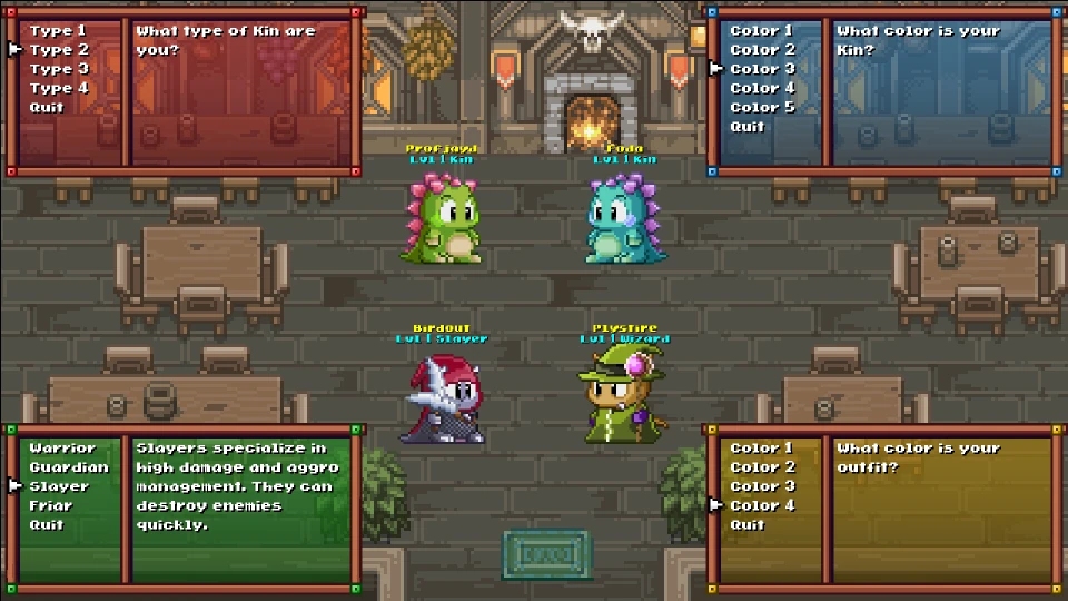 Four players build their kins in the tavern