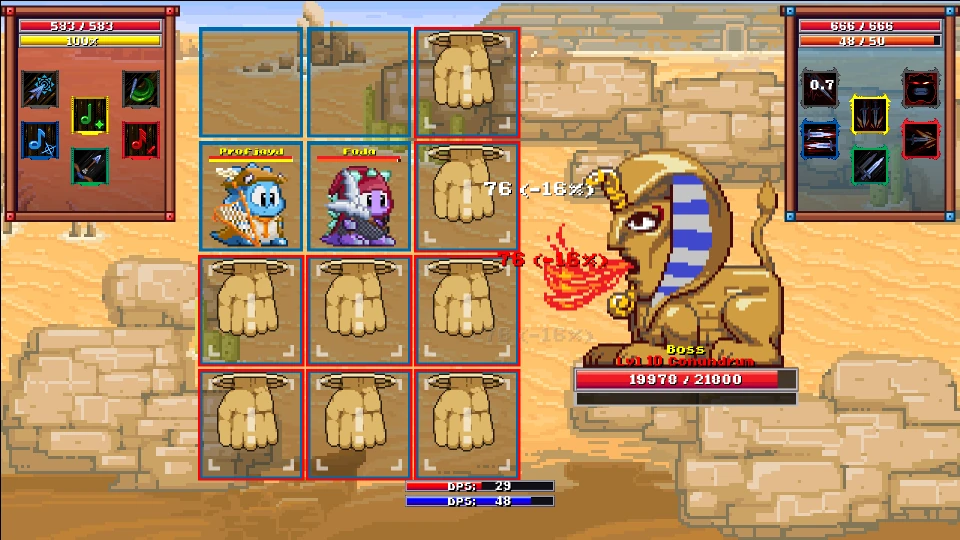 The desert boss telegraphs a stomp across every cell